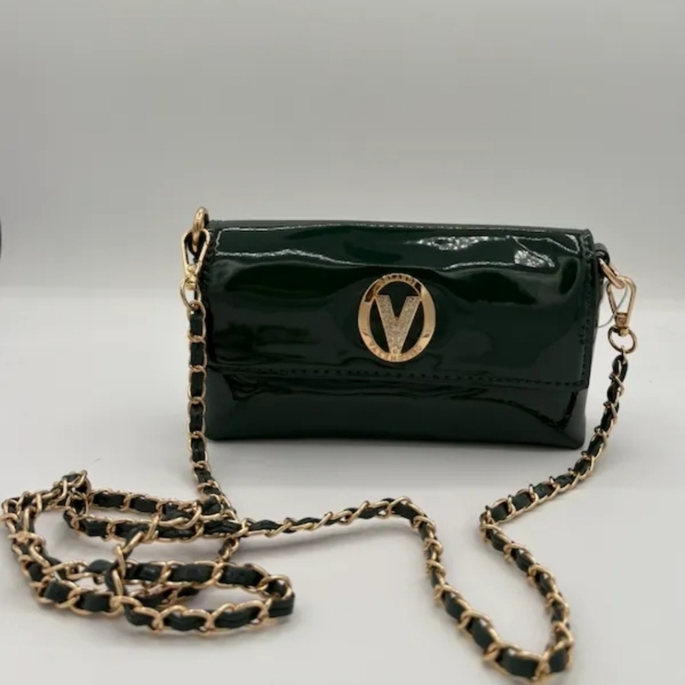 Valentino Orlandi Royal Green Patent Chain Crossbody Bag